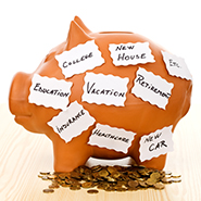 Piggy bank with saving category stickers